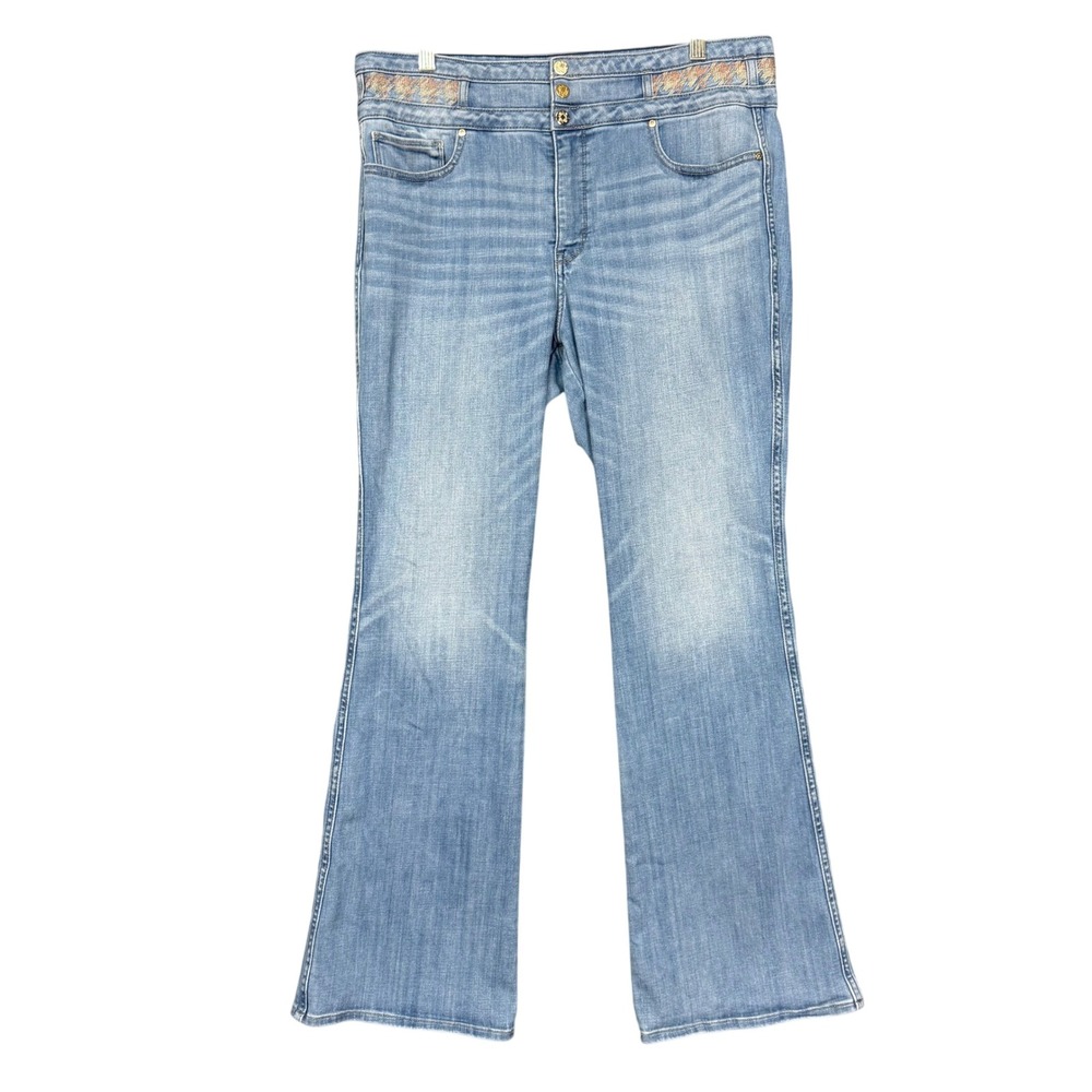 WHBM Flare Jeans‎ Womens 14 Blue High Rise Embroidered Waistband Light Wash Boho